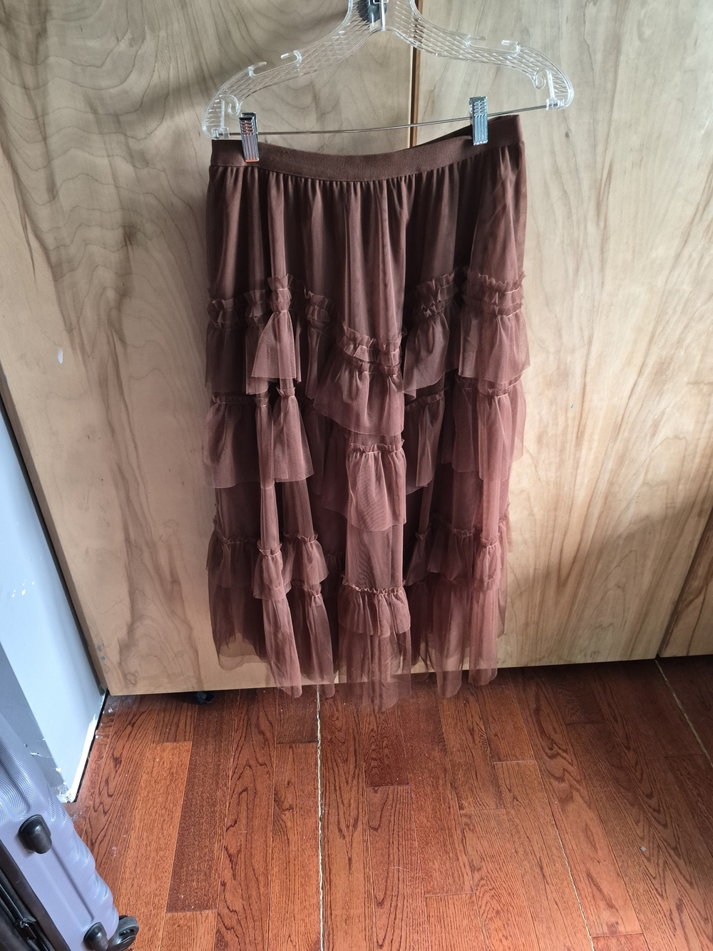 Layered Tulle Midi Skirt in Brown